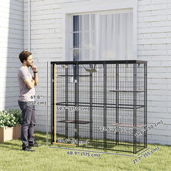 Weld Wire Catio Outdoor Indoor with Waterproof Cover, 4 Jumping Platforms, Hammock, 69" x 22" x 62", Black