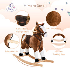Rocking Horse Plush Pony Children Kid Ride on Toy w/ Realistic Sound (Light Pink)