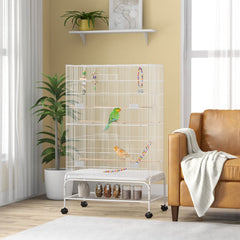 52" Bird Cage with Rolling Stand, Toys, for Budgies Canaries Black