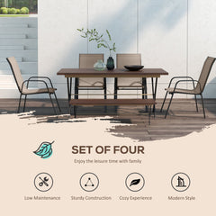 Set of 4 Outdoor Dining Chairs, Heavy Duty Stackable Patio Dining Set with Armrests for Balcony Garden, Brown and Black