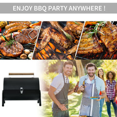 Outdoor Charcoal BBQ Grill, Tabletop Folding Barbecue Grill with Handle, 17.3" x 9.8" x 14", Black