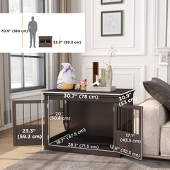 31" Dog Crate Furniture End Table with Three Doors for Small Dogs, Coffee