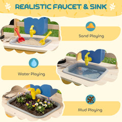 Mud Kitchen for Kids Outdoor with Wheels, Wooden Play Kitchen with Sink, Storage, Planting Pots, Blackboard, Yellow