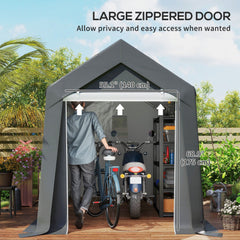 7' x 12' Outdoor Storage Shed Portable Garage with Roll-up Door for Motorcycle, Bike, Garden Tools, Beige