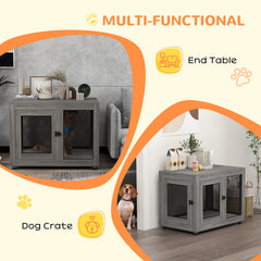 Pet Crate End Table with Water-resistant Cushion or Large Medium Dogs, Black