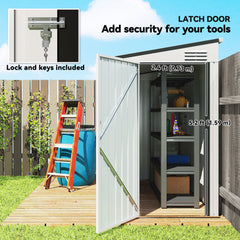 4' x 8' Outdoor Storage Shed Lean to Shed Outdoor Metal Tool Shed with Lockable Door and Air Vents, Light Grey