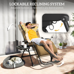 Padded Folding Recliner Chair, Patio Lounger with Cupholder, Adjustable Backrest, Removable Cushion, Black