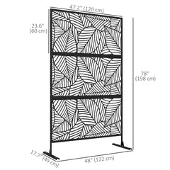 6.5FT Decorative Outdoor Divider, Metal Privacy Screen with Stand, Large Leaf Style, Black