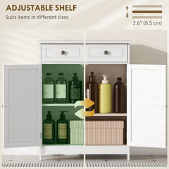 Freestanding Bathroom Floor Cabinet, Organizer Floor Tower with 2 Door, 2 Drawers, Adjustable Shelf, White