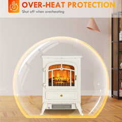 16" Freestanding Electric Fireplace Heater Fire Stove with Wood Burning Flame 750/1500W Black