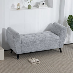 Upholstered Storage Bench with Arms, Modern Ottoman Bench for Bedroom, Entryway, and Living Room, Black