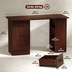 Computer Desk, 47" Writing Table with 3-Tier Shelves and 3 Reversible Drawers for Home Office, Bedroom, Black