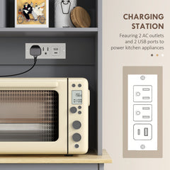 Kitchen Cabinet with Charging Station, 2 Tilt Out Cabinets, Microwave Stand, Freestanding Kitchen Pantry Cabinet, Black