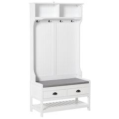 Coat Rack Shoe Bench, Hall Tree with Bench and Shoe Storage, Entryway Bench with 4 Hooks, 2 Drawers, 2 Shelves, White