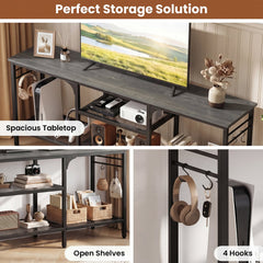 TV Stand for TVs up to 65 Inch with 3-Tier Open Shelves and 4 Hooks-Oak & Black