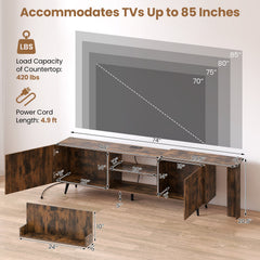 TV Stand for TVs up to 85 Inch with 2 Wall Shelves and Charging Station- Brown