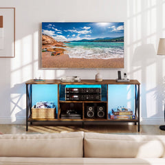 TV Stand with LED Lights for 65 Inch TV Entertainment Center with Power Outlets-Brown