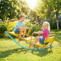 Teeter Totter Seesaw for Kids, 2 in 1 Metal Rocking Seesaw for Toddlers Age 3-8, Playground Equipment for Backyard