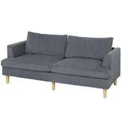 3 Seater Sofa, 74" Modern Corduroy Upholstered Couch with Thick Spring Cushions, Solid Wood Legs, Armrests, Beige