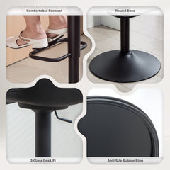 Counter Height Bar Stools Set of 2, Streamlined Bar Chairs with Adjustable Height and Swivel PU Leather Seat, Black