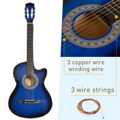 38 Inch Full Size Classical Acoustic Electric Guitar Premium Gloss Finish with Strings, Picks, Shoulder Strap and Case Bag, Blue