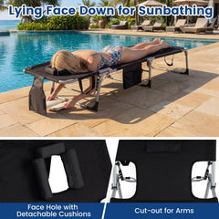 Folding Tanning Chair with 8 Lounging Positions and Face Hole, Black