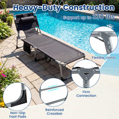 Folding Tanning Chair with 8 Lounging Positions and Face Hole, Black