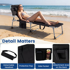 Folding Tanning Chair with 8 Lounging Positions and Face Hole, Black