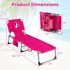 Folding Tanning Chair with Arm Cut Outs for Reading Face Down, Pink
