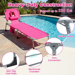 Folding Tanning Chair with Arm Cut Outs for Reading Face Down, Pink