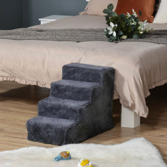 4-Step Dog Ramp for Sofa, Bed, and Couch, with Removable Cover, Light Grey