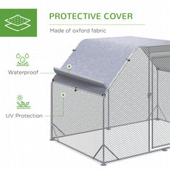 Chicken Run Outdoor, Galvanized Large Metal Chicken Coop Cage, Walk-in Enclosure Poultry Hen Run House Playpen Rabbit Hutch with Flat Roof, Cover, 9.2'x6.2'x6.5', Silver