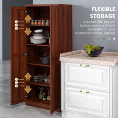 63" Kitchen Storage Cabinet, 5-tier Pantry Cabinet with Doors and Adjustable Shelves for Dining Room, Black