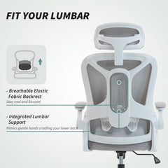 Ergonomic Office Chair, Swivel Desk Chair with Adjustable Lumbar Support, Headrest and Height, Flip-up Armrests, Grey