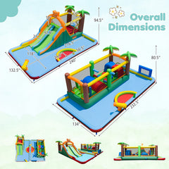 Tropical Two Unit Inflatable Water Park with Obstacle Course, Dual Slides and Two Blowers