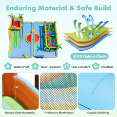 Tropical Two Unit Inflatable Water Park with Obstacle Course, Dual Slides and Two Blowers