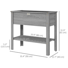 Elevated Planter Box with Storage Shelf for Flowers, Vegetables, and Herbs, 36" x 16" x 32", Grey