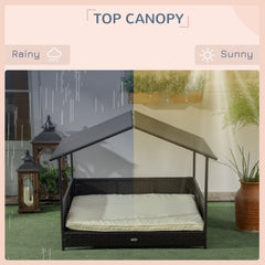 Rattan Dog House with Canopy, Wicker Dog Bed with Water-Resistant Cushion, for Small and Medium Breeds Blue