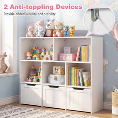 Toy Storage Organizer with 3 Movable Drawers and 5 Open Cubbies for Playroom-White
