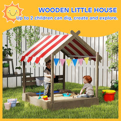 Outdoor Wooden Sandbox with Cover for 3-7 Years Old, Backyard, Brown