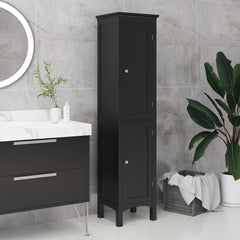 Tall Bathroom Cabinet, Freestanding Storage Organizer with Adjustable Shelves and Cupboards, 15" x 13" x 63", Black