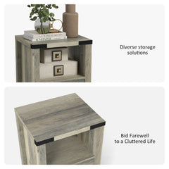 Side Table with Storage, Farmhouse End Table with Drawer, Open Shelf and Barn-style Panel, Nightstand for Living Room, Bedroom, Oak