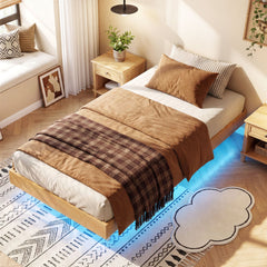 Twin/Full/Queen Size Floating Bed Frame with LED Lights for Bedroom-Twin