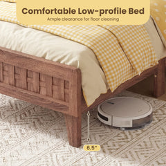 Twin Wood Platform Bed with Woven Pattern Headboard and Footboard