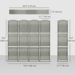 6 FT Privacy Screen, 4 Panel Room Divider with Shelves for Living Room Bedroom Home Office, Grey