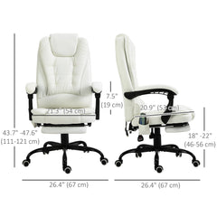 7-Point Vibrating Massage Chair, Reclining Office Chair with Footrest, Reclining Back, Adjustable Height, White