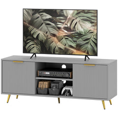 TV Stand with Storage for 55 Inch TV, Modern TV Cabinet with 2 Open Shelves and 2 Cabinets for Living Room, Black