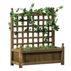 Raised Garden Bed with Trellis, Wood Planter Box for Garden, Free Standing Flower Bed, 25.2" x 11" x 47.2" Brown