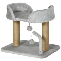 Cat Tower Condo for Indoor Cats, Small Cat Tree with Jute Scratching Posts, Top Perch, Dangling Balls, Light Grey