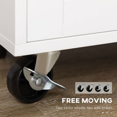 Kitchen Island with Storage, Rolling Cart Trolley with Rubberwood Top, Adjustable Shelf, Drawer, Spice Rack, White